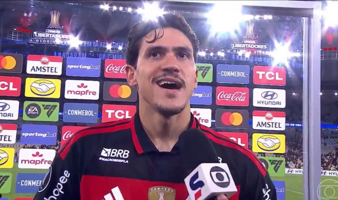 Pedro em entrevista após vitória do Flamengo sobre o Estudiantes no Maracanã