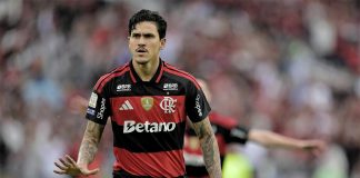 Pedro comemora seu gol marcado no empate do Flamengo contra o Vasco