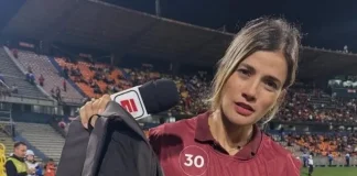 A repórter Lilliany Nascimento, da ESPN, na cobertura de Independiente Medellín x Flamengo pela Copa Libertadores