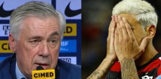 Ancelotti (técnico da seleção brasileira) e Pedro (jogador do Flamengo)