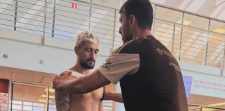 Arrascaeta em fisioterapia no Ninho do Urubu. Foto: @brunodoubs