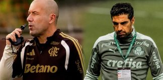 Léo Jardim (técnico do Flamengo) e Abel Ferreira (técnico do Palmeiras)