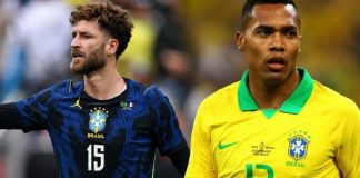 Léo Pereira e Alex Sandro, jogadores do Flamengo, na Seleção Brasileira