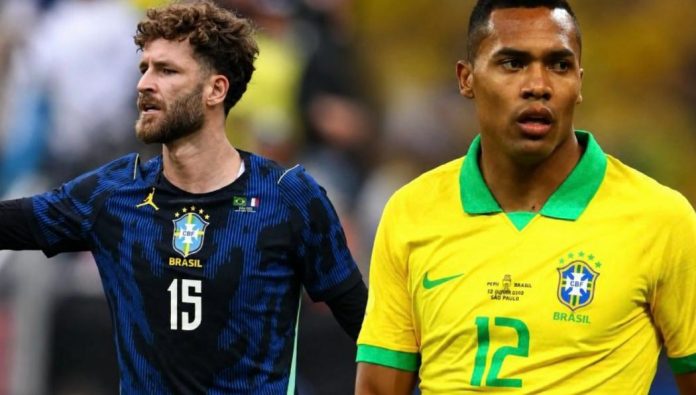 Léo Pereira e Alex Sandro, jogadores do Flamengo, na Seleção Brasileira