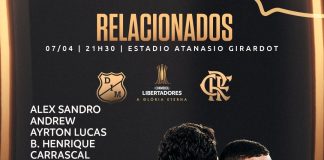 Relacionados para jogarem contra o Medellín na próxima quinta-feira (7)