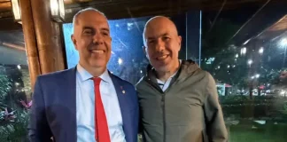 Marcos Braz e Leonardo Jardim em jantar no Rio de Janeiro. Foto: Lance