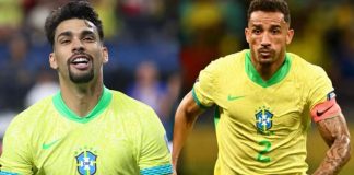 Paquetá e Danilo jogadores do Flamengo, pela Seleção Brasileira na Copa do Mundo