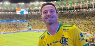 Saúl, jogador do Flamengo, assiste a Seleção Brasileira contra o Panamá no Maracanã