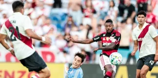 Bruno Henrique marcou o gol da virada do Flamengo, no empate com o River Plate em Portugal