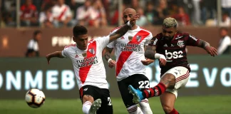 Gabigol marca o gol do título do Flamengo sobre o River Plate, na Libertadores de 2019