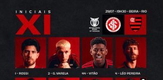 Escalação do Flamengo para a partida de hoje contra o Internacional, pelo Campeonato Brasileiro