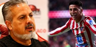 José Boto (diretor do Flamengo) e Thiago Almada meio-campista do Atlético de Madrid