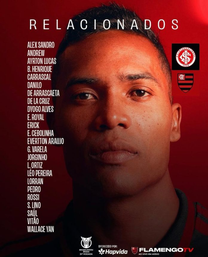 Lista dos relacionados para o jogo de hoje (29). Flamengo x Internacional