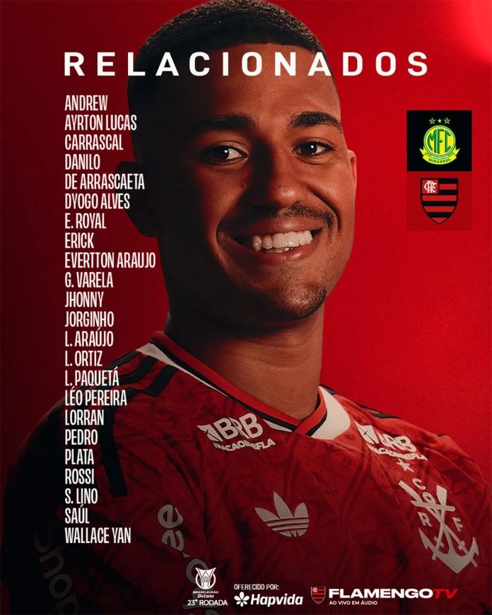 Jogadores do Flamengo relacionados para o jogo contra o Mirassol