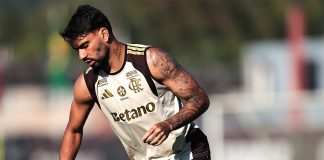 Lucas Paquetá em treino do Flamengo no Ninho do Urubu