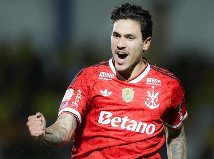 Pedro comemora mais um gol do Flamengo na goleada sobre o Mirassol - Foto: Gilvan de Souza / Flamengo