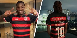 Rafael Leão veste a camisa do Flamengo
