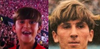 Jovem torcedor do Flamengo, à esquerda, e Zico ainda criança vestindo o Manto Rubro-Negro, à direita. Foto: Reprodução GE TV