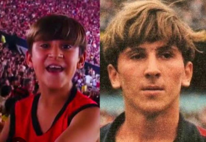 Jovem torcedor do Flamengo, à esquerda, e Zico ainda criança vestindo o Manto Rubro-Negro, à direita. Foto: Reprodução GE TV