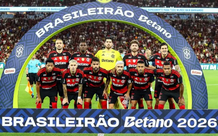 Jogadores do Flamengo em foto do Brasileirão 2026