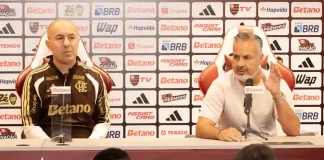Leonardo jardim, técnico do Flamengo e José boto, diretor do Flamengo. Foto: Gilvan de Souza / Flamengo