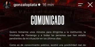 Comunicado de Gonzalo Plata em seu retorno ao Flamengo