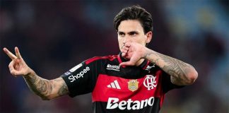 Pedro comemora o 2º gol do Flamengo na vitória sobre o Bragantino no Maracanã - Foto: Gilvan de Souza / Flamengo
