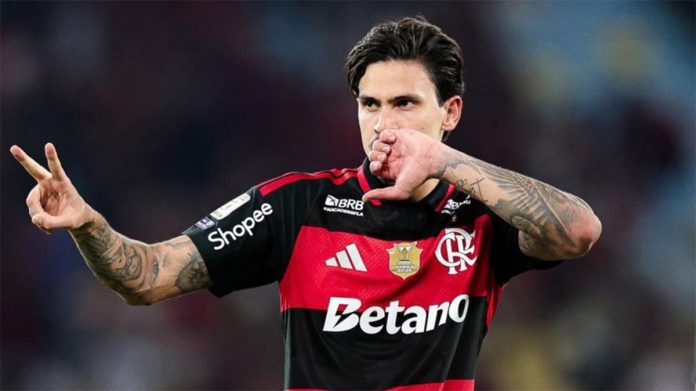 Pedro comemora o 2º gol do Flamengo na vitória sobre o Bragantino no Maracanã - Foto: Gilvan de Souza / Flamengo