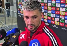 Arrascaeta dando entrevista após jogo contra do Independiente del Valle, no Maracanã