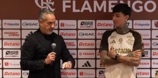 José Boto e Pulgar em coletiva de imprensa pela Flamengo TV