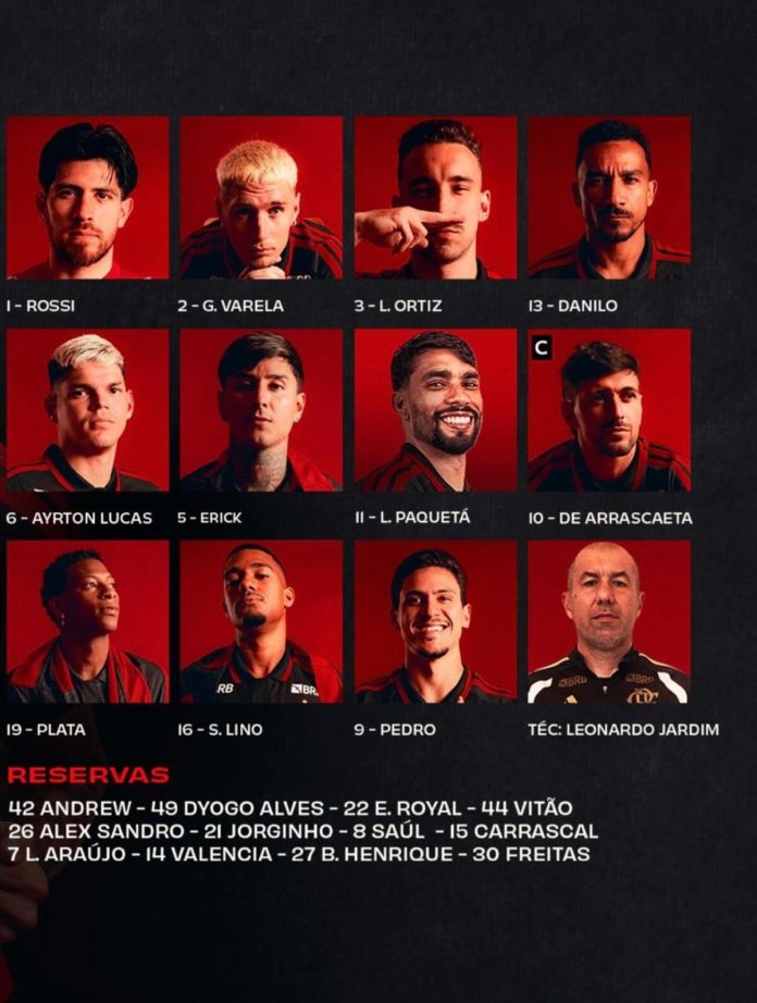 Escalação do time do Flamengo para duelo de hoje (13) contra o Corinthians pelo Campeonato Brasileiro no Maracanã