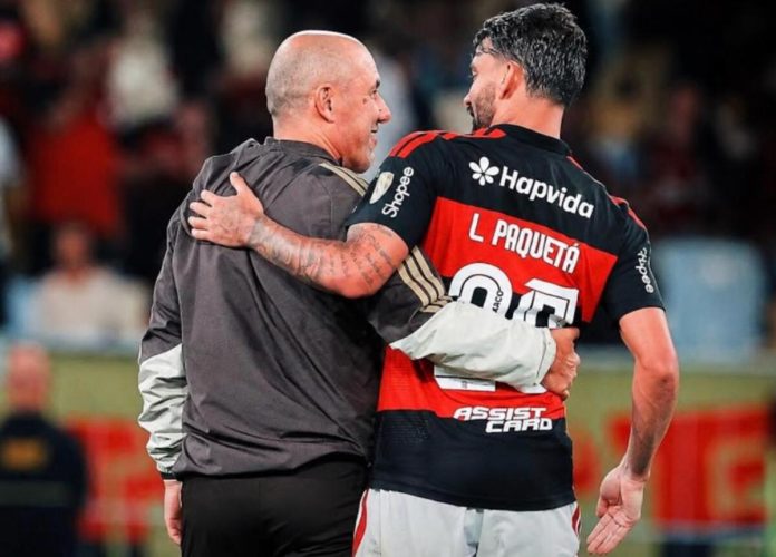 Léo Jardim, técnico do Flamengo e Paquetá, jogador do Flamengo