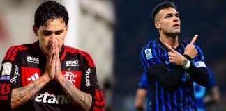 Pedro jogador do Flamengo e Lautaro Martinez jogador da Inter de Milão (ITA)
