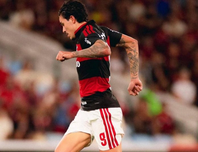 Pedro, atacante do Flamengo em jogo contra o Mirassol pelo Brasileirão no Maracanã