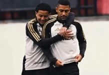 Valencia e Samuel Lino em treino no Ninho do Urubu. Foto: Reprodução / Flamengo TV