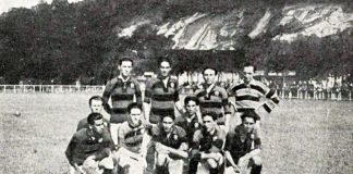 Time do Flamengo 1918: Telefone, Nery, Japonês e Baena; Carregal, Mílton, Baltazar, Zito, Gallo (atrás), Dias e Geraldo