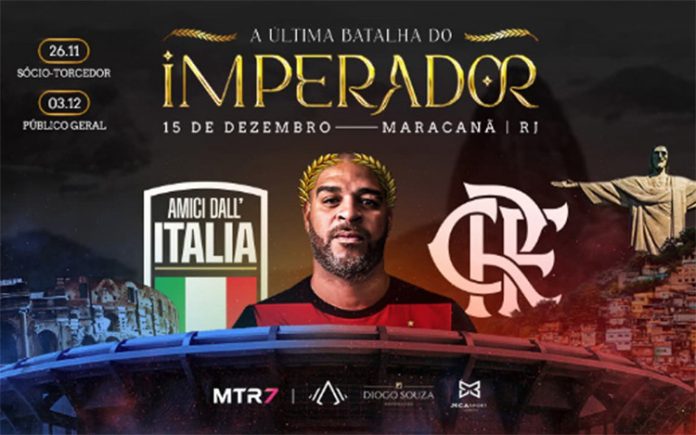 Cartaz do jogo de despedida de Adriano Imperador, em jogo entre Flamengo x Inter de Milão