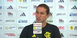 Filipe Luis concede entrevista após empate sem gols contra o Fortaleza