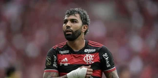 Gabigol comemora um dos seus 2 gols na vitória do Flamengo no 1º jogo da Final da Copa do Brasil