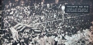 Nação Rubro-Negra em peso no Largo da Carioca, no dia 27 de junho de 1951, recepcionando os jogadores do Flamengo que voltaram da Europa invictos, com 10 jogos, 10 vitórias, 32 gols marcados e 4 sofridos