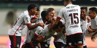 David Luiz marca e comemora o gol da vitória do Flamengo sobre o Cruzeiro