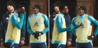 Gerson e Evertton Araújo em treino do Flamengo nos EUA
