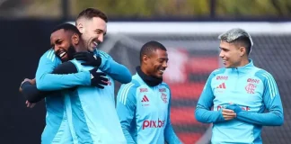 Jogadores do Flamengo em treino no Ninho do Urubu 2025