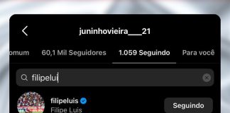 Juninho seguindo Filipe Luís no Instagram