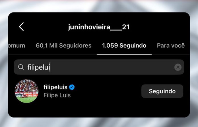 Juninho-seguindo-Filipe-Luis Juninho seguindo Filipe Luís no Instagram