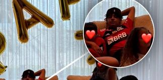 Cristiano Ronaldo e o filho Robozinho com a camisa do Flamengo