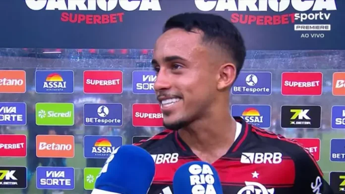 Matheus-Goncalves-Entrevista-Flamengo-5-0-Marica-220225 Matheus Gonçalves em entrevista após goleada do Flamengo sobre o Maricá