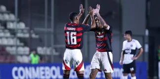 Fabiano comemora gol no primeiro jogo do Flamengo na Libertadores Sub-20
