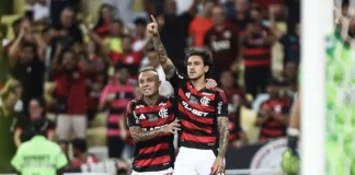 Pedro comemora gol pelo Flamengo contra o Juventude