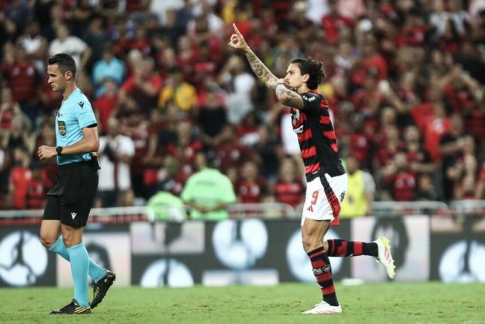 Pedro comemora mais um gol pelo Flamengo contra o Juventude